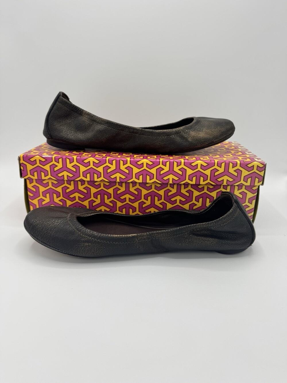 Tory Burch EDDIE-METALLIC WASHED LTH Ballet Flats Size 9